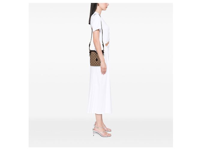 Borsa a secchiello mini GG in tela marrone Gucci Beige - vista 11