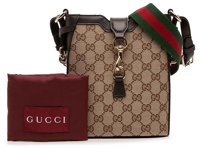 Borsa a secchiello mini GG in tela marrone Gucci Beige - vista 12