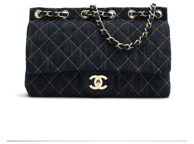 Borsa a spalla con catena in denim matelassé scintillante Chanel - vista 2