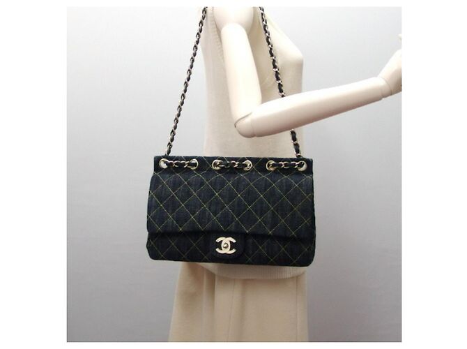 Borsa a spalla con catena in denim matelassé scintillante Chanel - vista 3