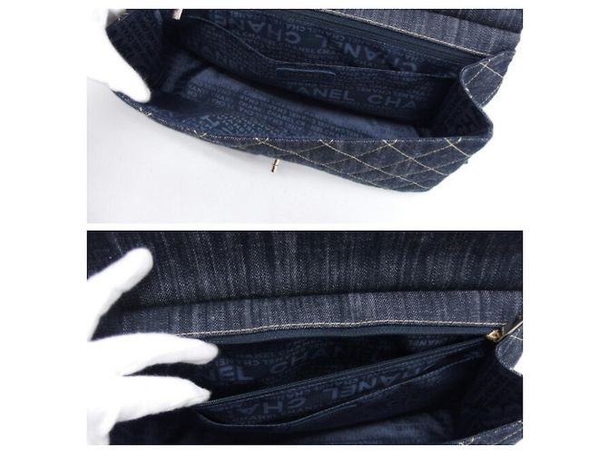 Borsa a spalla con catena in denim matelassé scintillante Chanel - vista 7