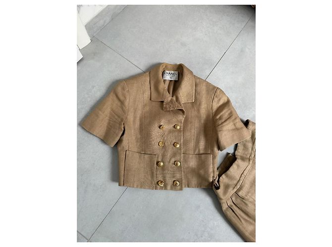 Conjunto de saia Chanel bege de algodão e seda - vista 10