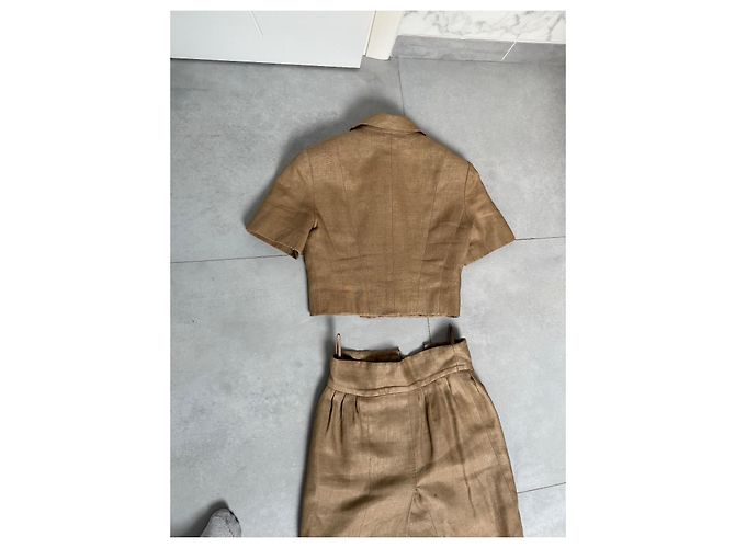 Conjunto de saia Chanel bege de algodão e seda - vista 7
