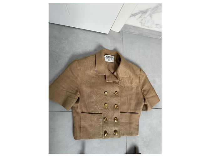 Conjunto de saia Chanel bege de algodão e seda - vista 9