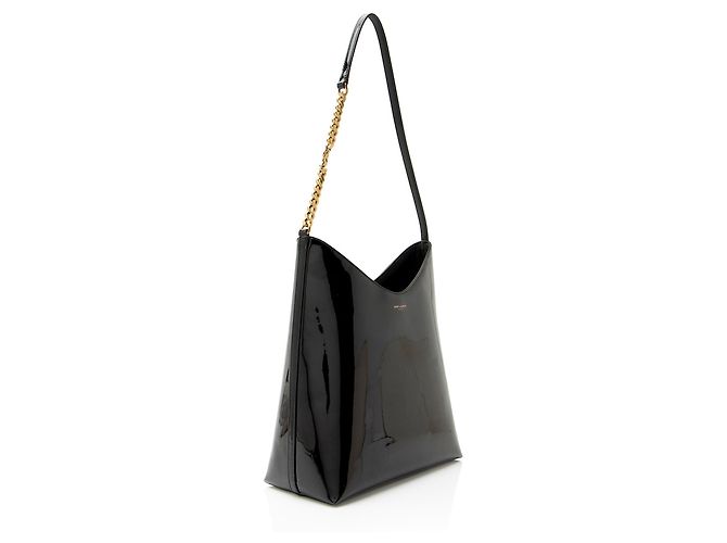 Saint Laurent Hobo Rendez-Vous in Pelle Verniciata Nero - vista 2