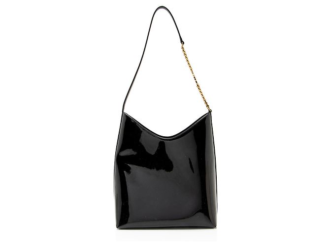 Saint Laurent Hobo Rendez-Vous in Pelle Verniciata Nero - vista 3