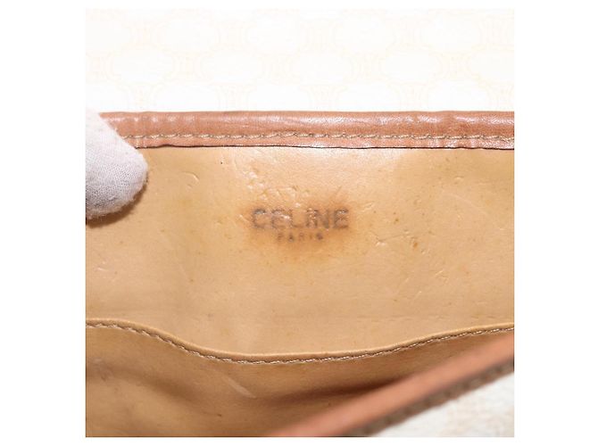Céline Celine Vintage Macadam Schultertasche aus Canvas und Leder Weiß - Ansicht 6