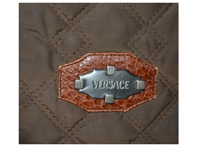 Borsa a mano Gianni Versace in pelle e tela marrone - vista 2