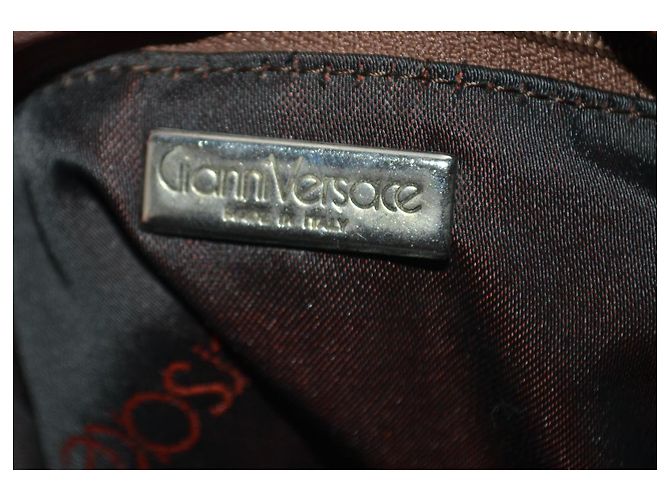 Borsa a mano Gianni Versace in pelle e tela marrone - vista 7