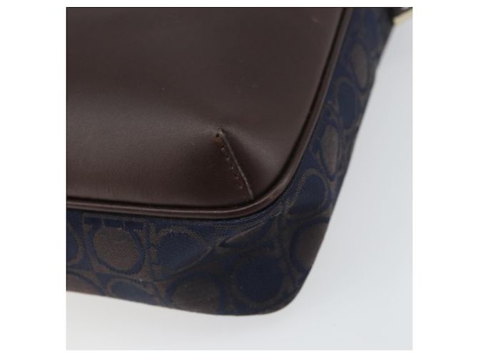 Borsa a Spalla Gancini in Nylon e Pelle Salvatore Ferragamo Blu Navy Oro Auth BA9388 D'oro - vista 10