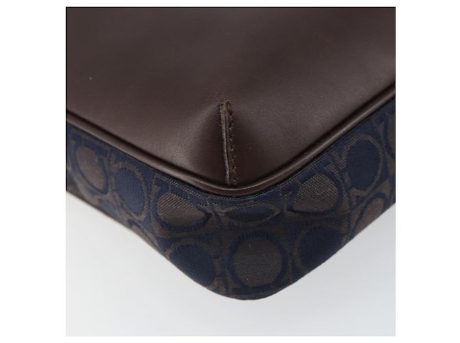 Borsa a Spalla Gancini in Nylon e Pelle Salvatore Ferragamo Blu Navy Oro Auth BA9388 D'oro - vista 11