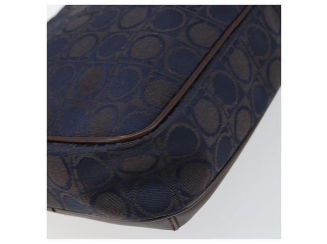 Borsa a Spalla Gancini in Nylon e Pelle Salvatore Ferragamo Blu Navy Oro Auth BA9388 D'oro - vista 12