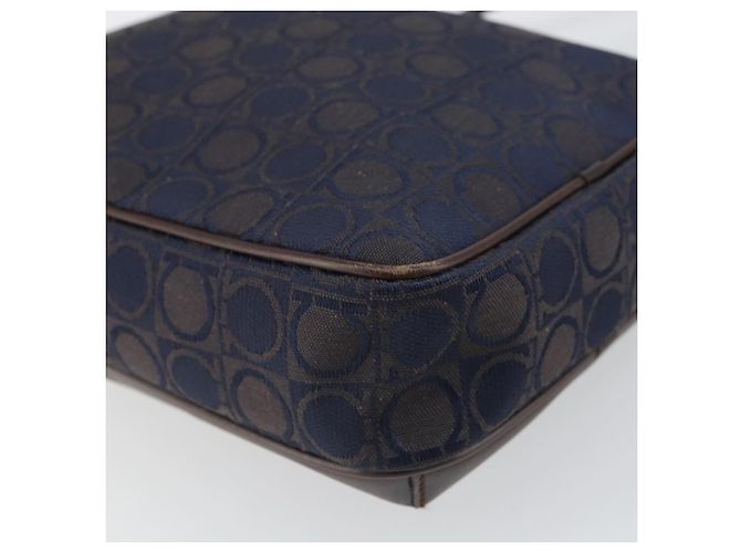 Borsa a Spalla Gancini in Nylon e Pelle Salvatore Ferragamo Blu Navy Oro Auth BA9388 D'oro - vista 13