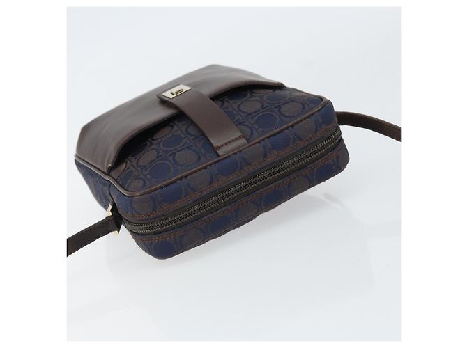 Borsa a Spalla Gancini in Nylon e Pelle Salvatore Ferragamo Blu Navy Oro Auth BA9388 D'oro - vista 6
