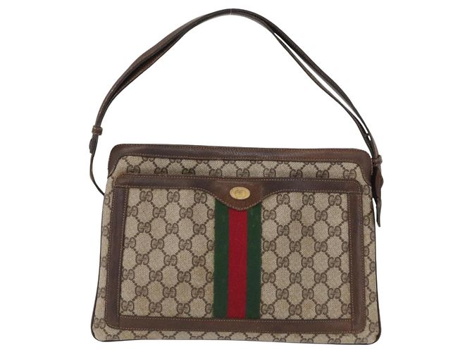 GUCCI GG Supreme Web Borsa Sherry Linea PVC Beige Oro 41 001 4085 Auth 158517 D'oro - vista 2