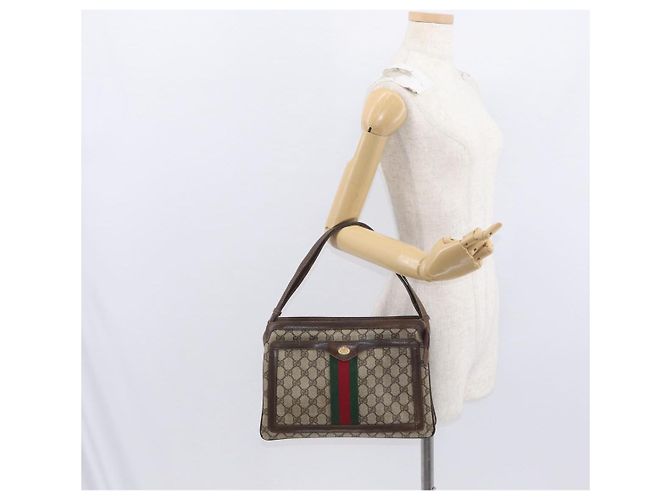 GUCCI GG Supreme Web Borsa Sherry Linea PVC Beige Oro 41 001 4085 Auth 158517 D'oro - vista 27