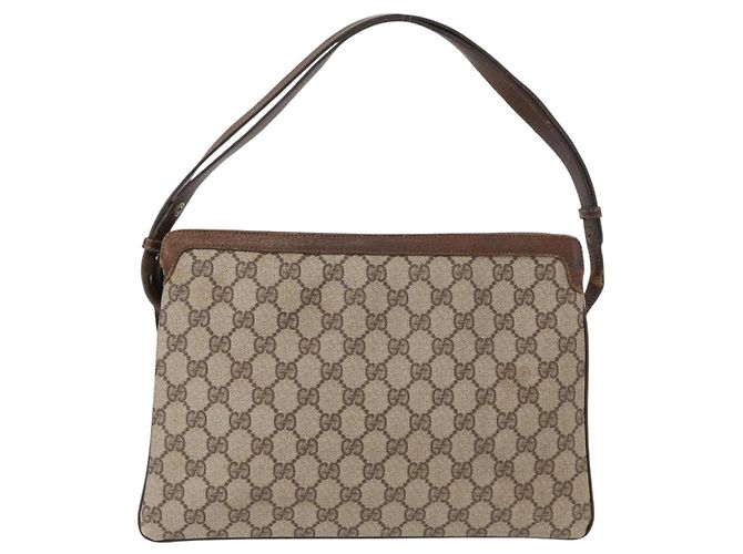 GUCCI GG Supreme Web Borsa Sherry Linea PVC Beige Oro 41 001 4085 Auth 158517 D'oro - vista 3