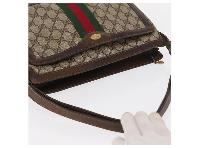GUCCI GG Supreme Web Borsa Sherry Linea PVC Beige Oro 41 001 4085 Auth 158517 D'oro - vista 6