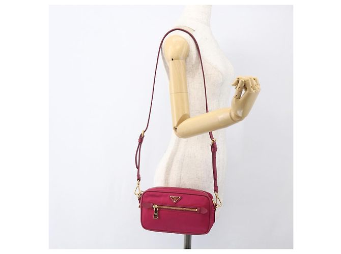 Borsa a Spalla PRADA Nylon Rosa Oro Auth 161682V D'oro - vista 24