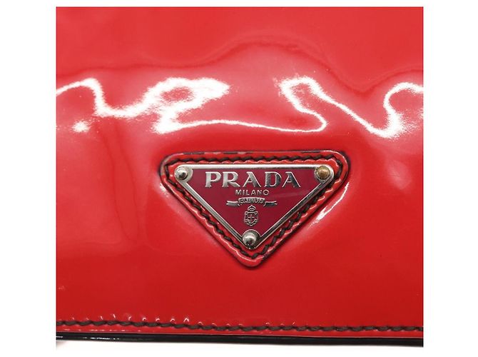 Borsa a Spalla PRADA Smalto 2in1 Rossa Argento Auth 159397 Rosso - vista 14