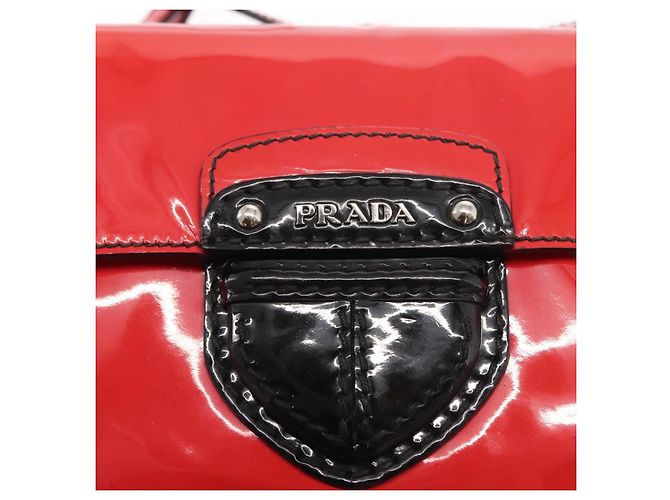Borsa a Spalla PRADA Smalto 2in1 Rossa Argento Auth 159397 Rosso - vista 15
