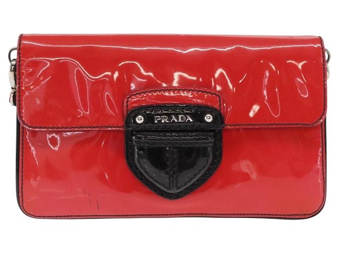 Borsa a Spalla PRADA Smalto 2in1 Rossa Argento Auth 159397 Rosso - vista 2