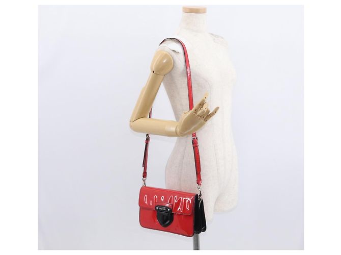 Borsa a Spalla PRADA Smalto 2in1 Rossa Argento Auth 159397 Rosso - vista 29