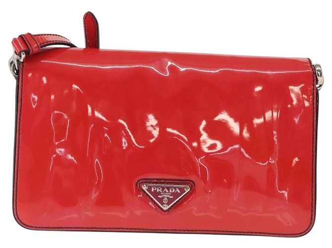 Borsa a Spalla PRADA Smalto 2in1 Rossa Argento Auth 159397 Rosso - vista 3
