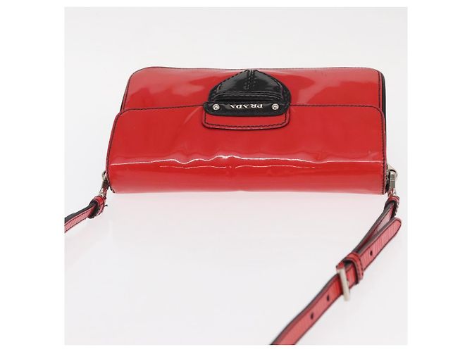 Borsa a Spalla PRADA Smalto 2in1 Rossa Argento Auth 159397 Rosso - vista 6