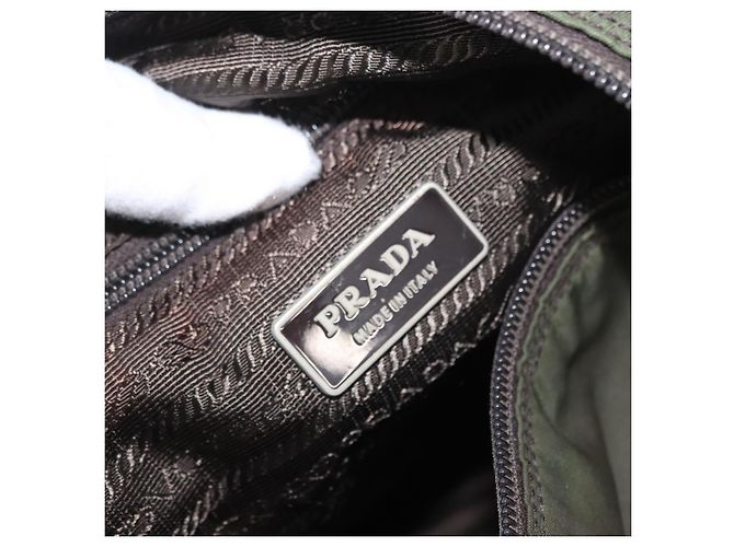 PRADA Schultertasche Nylon Khaki Silber Authentisch bs31900 - Ansicht 16