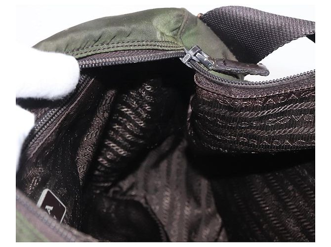 PRADA Schultertasche Nylon Khaki Silber Authentisch bs31900 - Ansicht 18