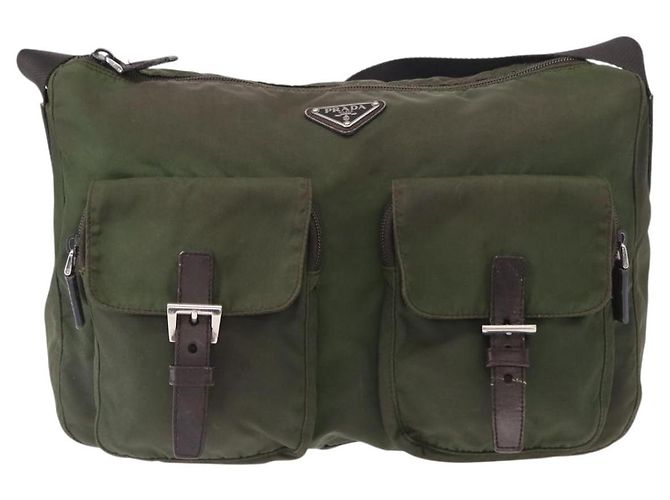 PRADA Schultertasche Nylon Khaki Silber Authentisch bs31900 - Ansicht 2