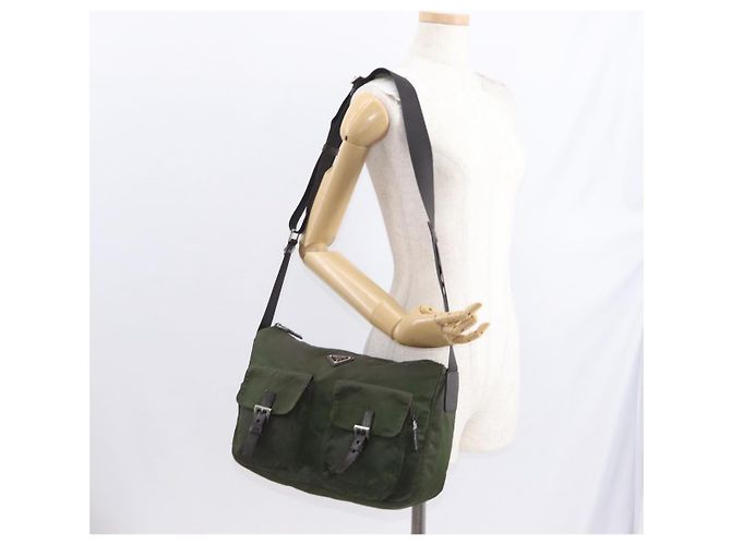 PRADA Schultertasche Nylon Khaki Silber Authentisch bs31900 - Ansicht 24