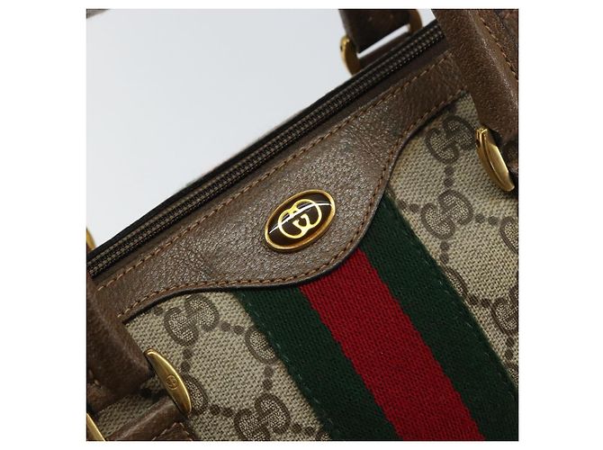 Borsa Boston Gucci GG Supreme Web Sherry Line PVC Beige Oro 40 02 006 Auth gh1505 D'oro - vista 14