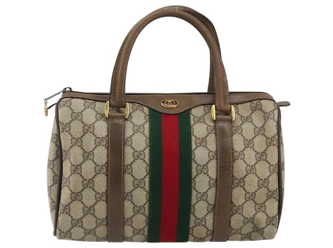 Borsa Boston Gucci GG Supreme Web Sherry Line PVC Beige Oro 40 02 006 Auth gh1505 D'oro - vista 2