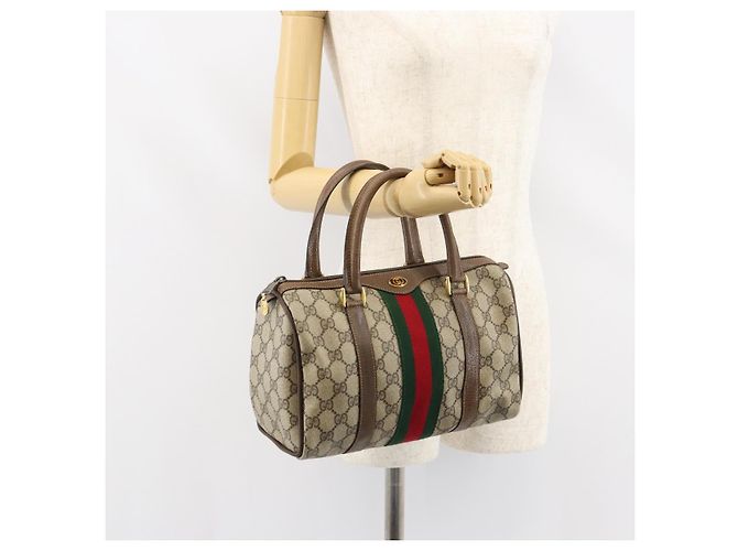 Borsa Boston Gucci GG Supreme Web Sherry Line PVC Beige Oro 40 02 006 Auth gh1505 D'oro - vista 23