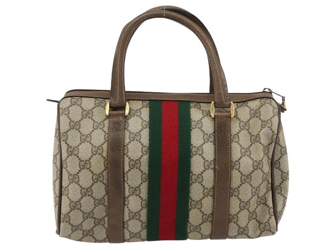 Borsa Boston Gucci GG Supreme Web Sherry Line PVC Beige Oro 40 02 006 Auth gh1505 D'oro - vista 3