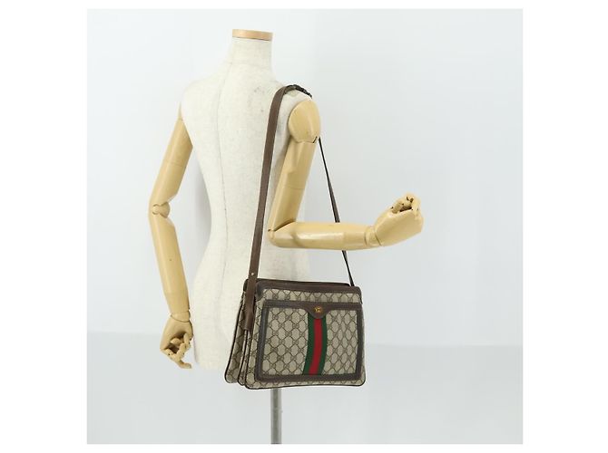 Borsa Sherry Line GG Supreme Web di GUCCI in PVC beige e oro 41 001 4085 Auth 156428 D'oro - vista 22