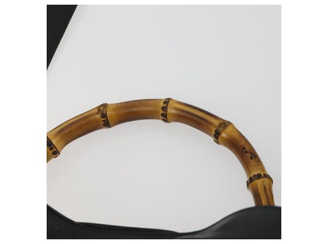 Bolsa de Ombro de Couro Gucci Bamboo 2way Preto Dourado 001 1577 Auth 155471 - vista 10