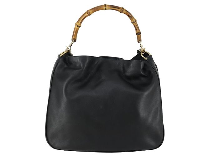 Bolsa de Ombro de Couro Gucci Bamboo 2way Preto Dourado 001 1577 Auth 155471 - vista 2