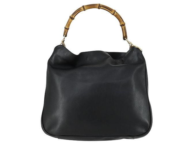 Bolsa de Ombro de Couro Gucci Bamboo 2way Preto Dourado 001 1577 Auth 155471 - vista 3