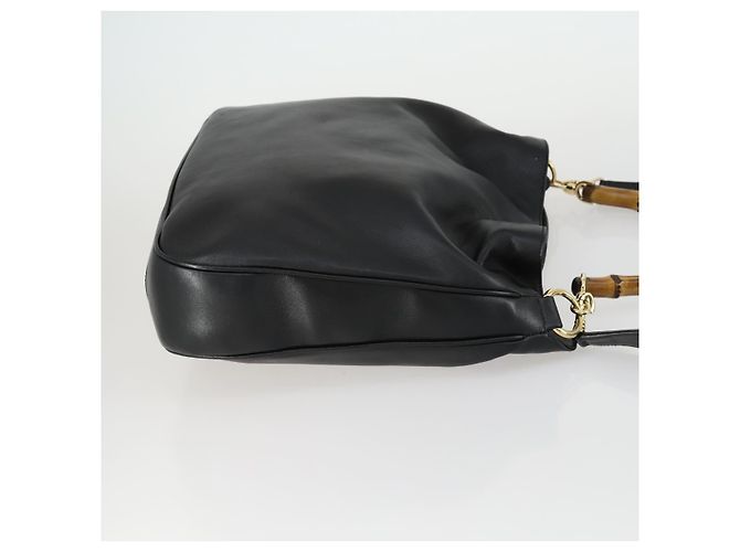 Bolsa de Ombro de Couro Gucci Bamboo 2way Preto Dourado 001 1577 Auth 155471 - vista 4