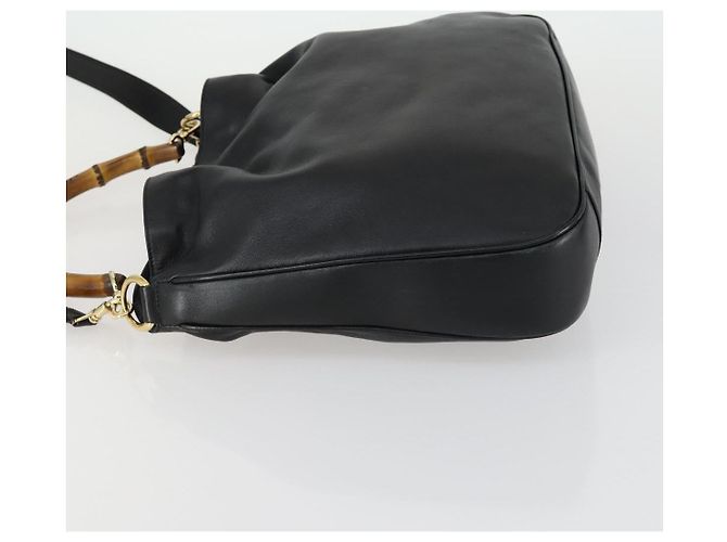 Bolsa de Ombro de Couro Gucci Bamboo 2way Preto Dourado 001 1577 Auth 155471 - vista 5