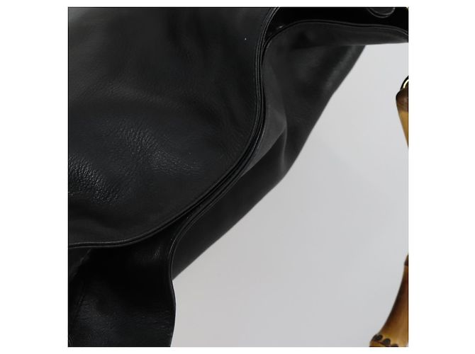 Bolsa de Ombro de Couro Gucci Bamboo 2way Preto Dourado 001 1577 Auth 155471 - vista 6