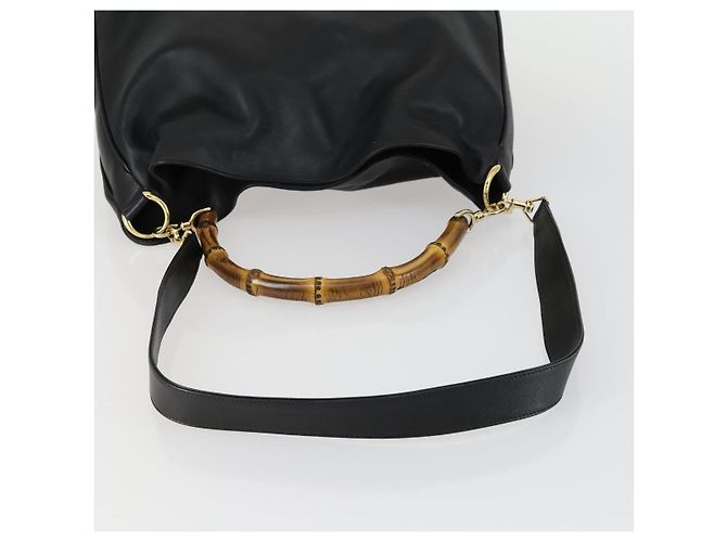 Bolsa de Ombro de Couro Gucci Bamboo 2way Preto Dourado 001 1577 Auth 155471 - vista 7
