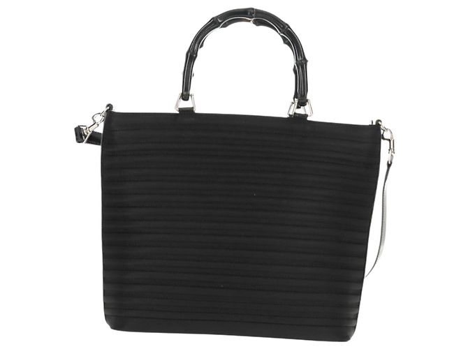 Borsa a mano Gucci Bamboo in nylon 2 vie nera argento 000 1705 0588 Auth 160486 Nero - vista 2