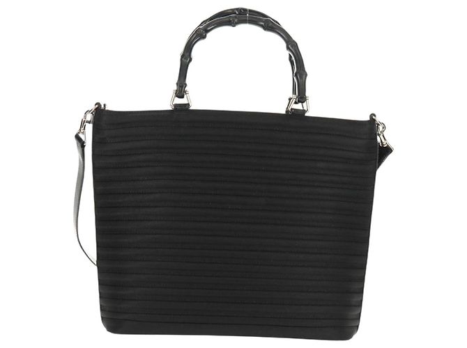 Borsa a mano Gucci Bamboo in nylon 2 vie nera argento 000 1705 0588 Auth 160486 Nero - vista 3