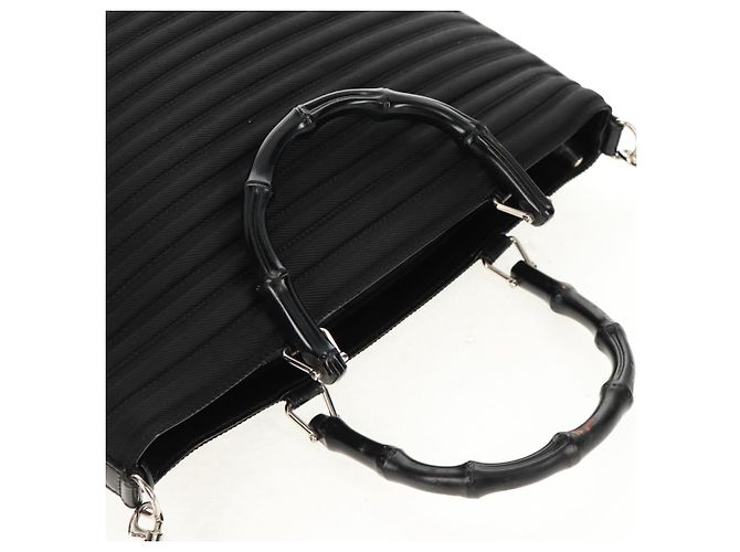 Borsa a mano Gucci Bamboo in nylon 2 vie nera argento 000 1705 0588 Auth 160486 Nero - vista 6
