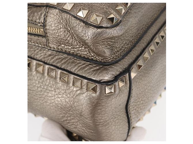 Zaino in pelle Valentino Rock Studs Argento Oro Auth BA9400 D'oro - vista 12