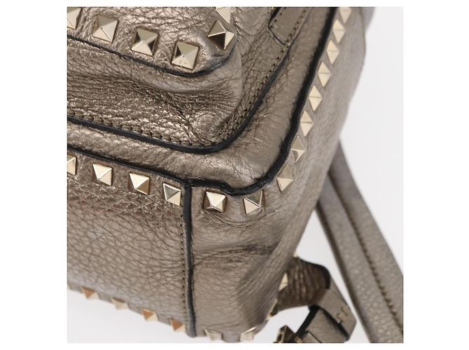 Zaino in pelle Valentino Rock Studs Argento Oro Auth BA9400 D'oro - vista 13